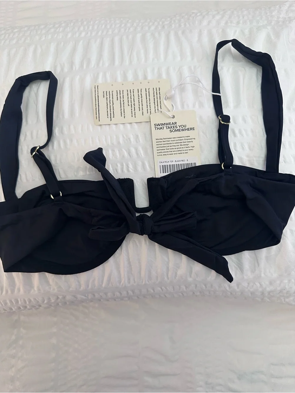Monday Swimwear Cala Roja  Black Tie-Front Bikini Top Small NWT